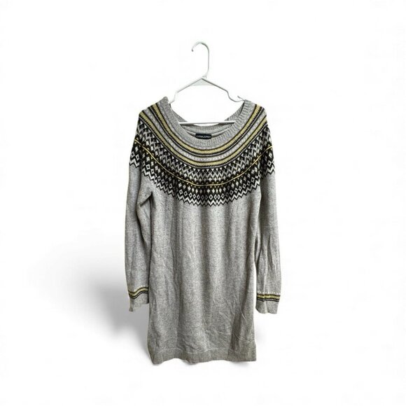 Black Dresses & Skirts - Cynthia Rowley Fair Isle Sweater Dress Gray Yellow Black Knit Women’s XL